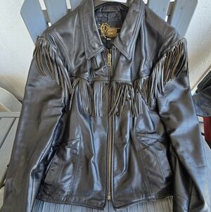 Branded Garments INC. Black Leather Fringe Jacket Size 44 (2XL)